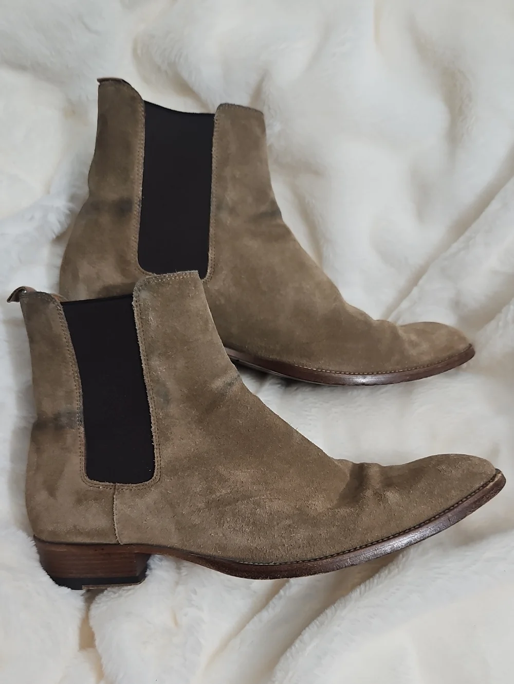 Saint Laurent Paris Wyatt Suede Chelsea Boots Men's 40.5 Tobacco Brown 443208